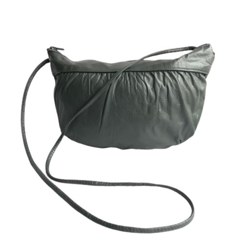 Vintage Grey Leather Ruched Shoulder Crossbody Bag